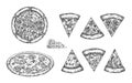 Pizza Hand Drawn Sketches Set. Italian Food Vector Illustrations Collection. Natural Italian Cuisine Doodle Isolated Royalty Free Stock Photo