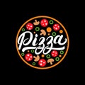 Pizza hand written lettering logo, label, badge.