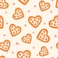 Pink pizza heart pattern for Valentines day. Vector romantic repeat background, wallpaper, lovely print.