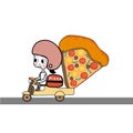Pizza home delivery girl on scooter with big mascot cartoon vector