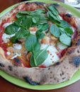 Pizza homemade salsa mozzarella fior di latte smoked prawns garlic parsley baby spinach