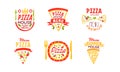 Pizza House Menu Logo Design Set, Pizzeria, Restaurant, Delivery Service Labels Cartoon Vector Illustration Royalty Free Stock Photo