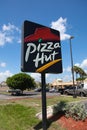 Pizza Hut sign. Pizza Hut is one of the largest franchised restaurants in the world with over 12,000 locations Royalty Free Stock Photo