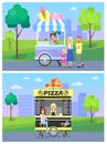 Pizza and Ice Cream Stands in Modern City Park