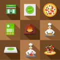 Pizza icons with pizzeria and chef set