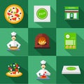 Pizza icons with pizzeria and chef set