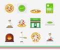 Pizza icons with pizzeria and chef set