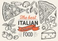 Pizza illustration for italian cuisine restaurant. Royalty Free Stock Photo