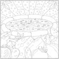 Pizza and ingredient theme, Adult and kid coloring page in stylish vector illustration Royalty Free Stock Photo