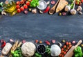 Pizza Ingredients On Black Table In A Raw Royalty Free Stock Photo