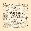 Pizza ingredients doodles Royalty Free Stock Photo