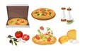 Pizza and Ingredients with Olives and Cheese Slab Vector Set