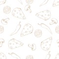 Pizza ingredients seamless pattern sepia on white Royalty Free Stock Photo