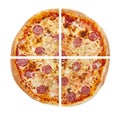 Four pieces of pizza isolated on the white