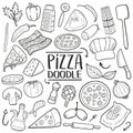 Pizza Italian Food Traditional doodle icon hand draw set Royalty Free Stock Photo