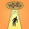 Pizza kidnaps person pop art raster illustration