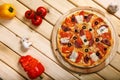 Pizza on light wooden background top view Royalty Free Stock Photo
