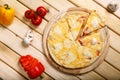 Pizza on light wooden background top view Royalty Free Stock Photo