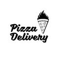 Pizza logo design template. Pizzeria symbol creative concept. Pizza piece in fire. Vector. Royalty Free Stock Photo