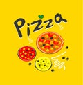 pizza, logo, food, stylized, pizzeria, cafe, bright, coloured, tasty, delicious, fast food, vector, illustration, new