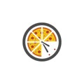 Pizza logo icon design, vector illustration, Pizza with Clock Concept design logo. Food logo template Royalty Free Stock Photo