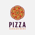 Pizza logo illustration pizzeria fast food junk food delivery vector icon template Royalty Free Stock Photo