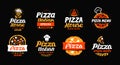 Pizza logo, label, element. Pizzeria, restaurant, food set icons. Vector illustration