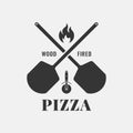 Pizza logo with oven shovel. Wood fired pizza