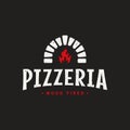 Pizza logo with pizzeria oven shovel on black Royalty Free Stock Photo