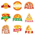 Pizza logo set, flat style Royalty Free Stock Photo