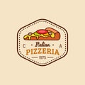 Pizza logo. Vector modern pizzeria emblem, icon. Vintage hipster italian food label. Used for restaurant, cafe, bar menu