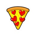 Pizza love. Piece of pizza with heart. Sign for pizzeria