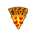 Pizza love symbol. Sign for pizzeria. Piece of pizza with heart