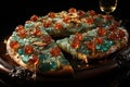 Pizza made out of gold diamonds emeralds and stones illustration generative ai