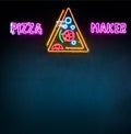 Pizza Maker neon sign on night facade