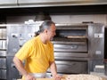 Pizza Maker puts a Fresh Pizza in the oven Royalty Free Stock Photo