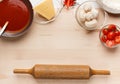 Pizza making background with various ingredients, top view Royalty Free Stock Photo