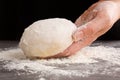 Pizza making. Dough in female hand