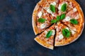 Pizza margarita with tomato sauce, fresh mozzarella, parmesan an Royalty Free Stock Photo