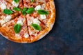 Pizza margarita with tomato sauce, fresh mozzarella, parmesan an Royalty Free Stock Photo