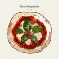 Pizza Margherita, hand draw sketch vector