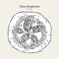 Pizza Margherita, hand draw sketch vector