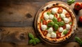 Pizza Margherita on a Wooden Cutting Board - Generative Ai Royalty Free Stock Photo