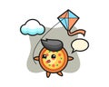 Pizza mascot illustration is playing kite