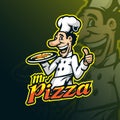 Pizza mascot logo design vector with modern illustration concept style for badge, emblem and tshirt printing. smart pizza chef Royalty Free Stock Photo