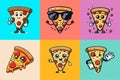 Pizza mascot, vintage character, retro art. Cartoon Characters Set