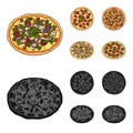 Pizza with meat, cheese and other filling. Different pizza set collection icons in cartoon,black style vector symbol Royalty Free Stock Photo