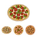 Pizza with meat, cheese and other filling. Different pizza set collection icons in cartoon style vector symbol stock Royalty Free Stock Photo