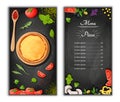 Pizza menu chalkboard cartoon background with fresh ingredients illustration Pizzeria flyer background. Two vertical Royalty Free Stock Photo