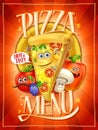 Pizza menu cover with alive pizza slice and vegetables